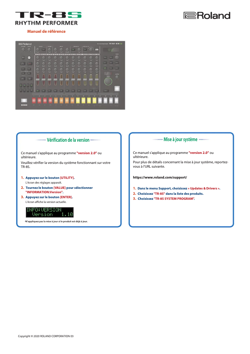 Page 1 de la notice Manuel utilisateur Roland TR-8S