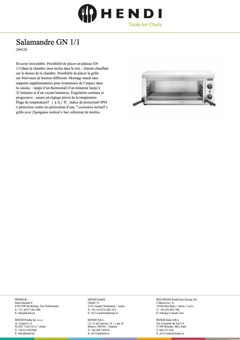 Page 1 of the manual Technical Sheet Hendi 264126