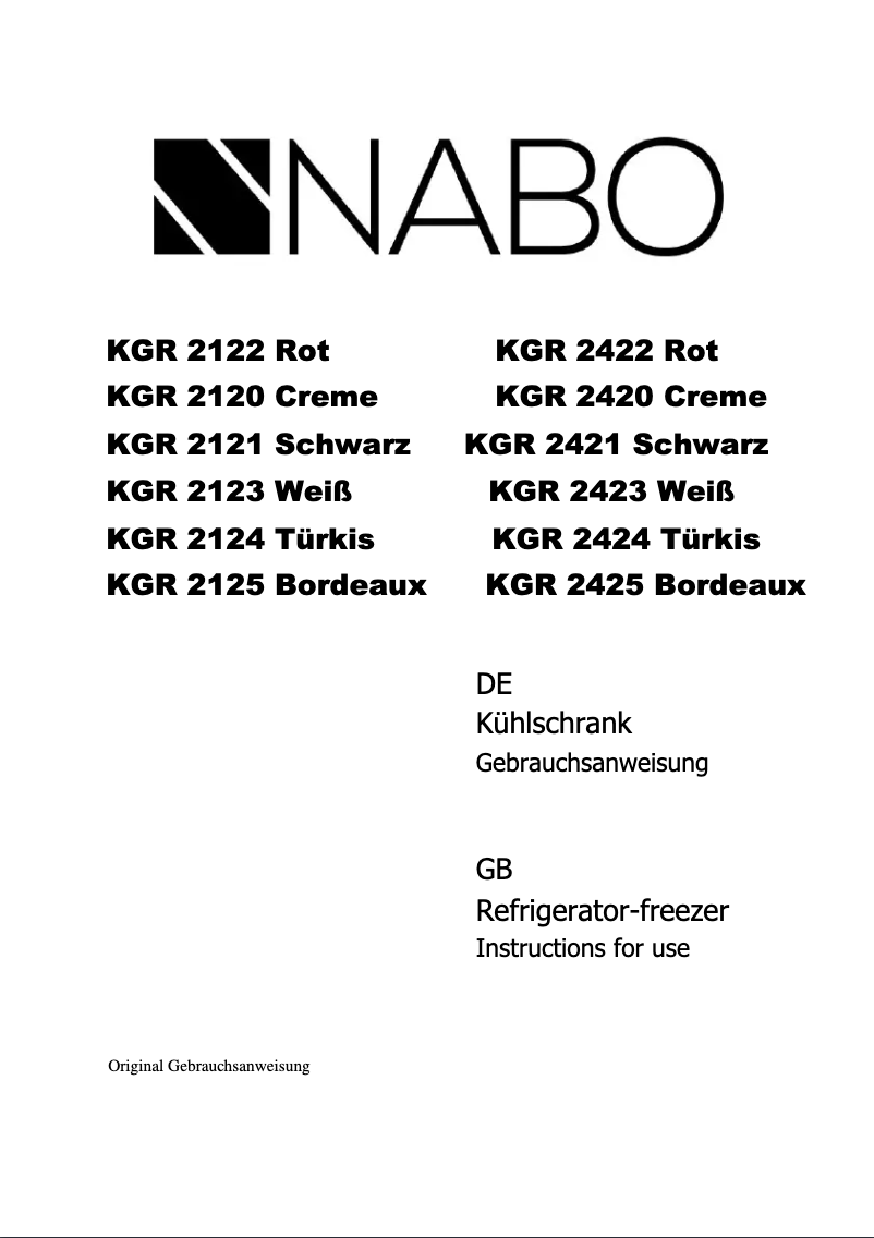Page 1 de la notice Manuel utilisateur Nabo KGR 2121