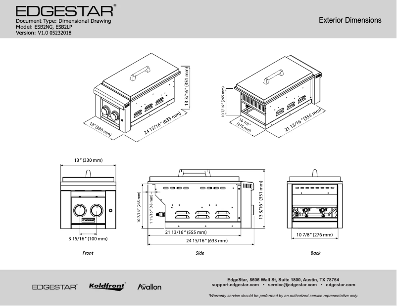 Página 1 del manual Ficha técnica EdgeStar ESB2NG
