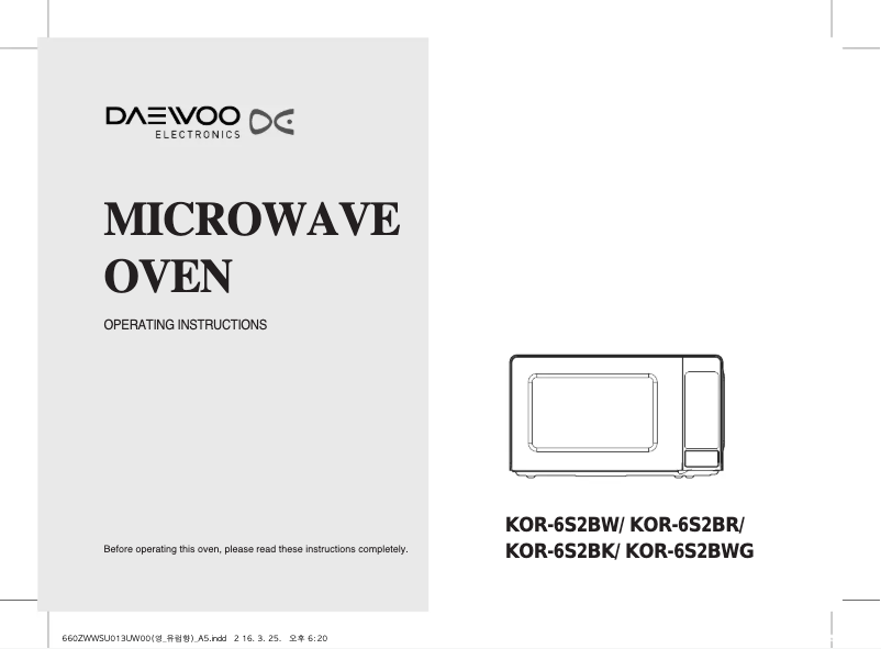 Page 1 de la notice Manuel utilisateur Daewoo KOR-6S2BWG