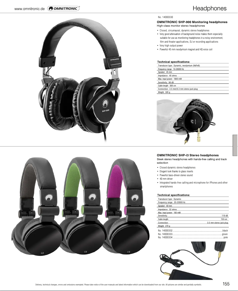 Page 1 of the manual Catalogue Omnitronic SHP-900