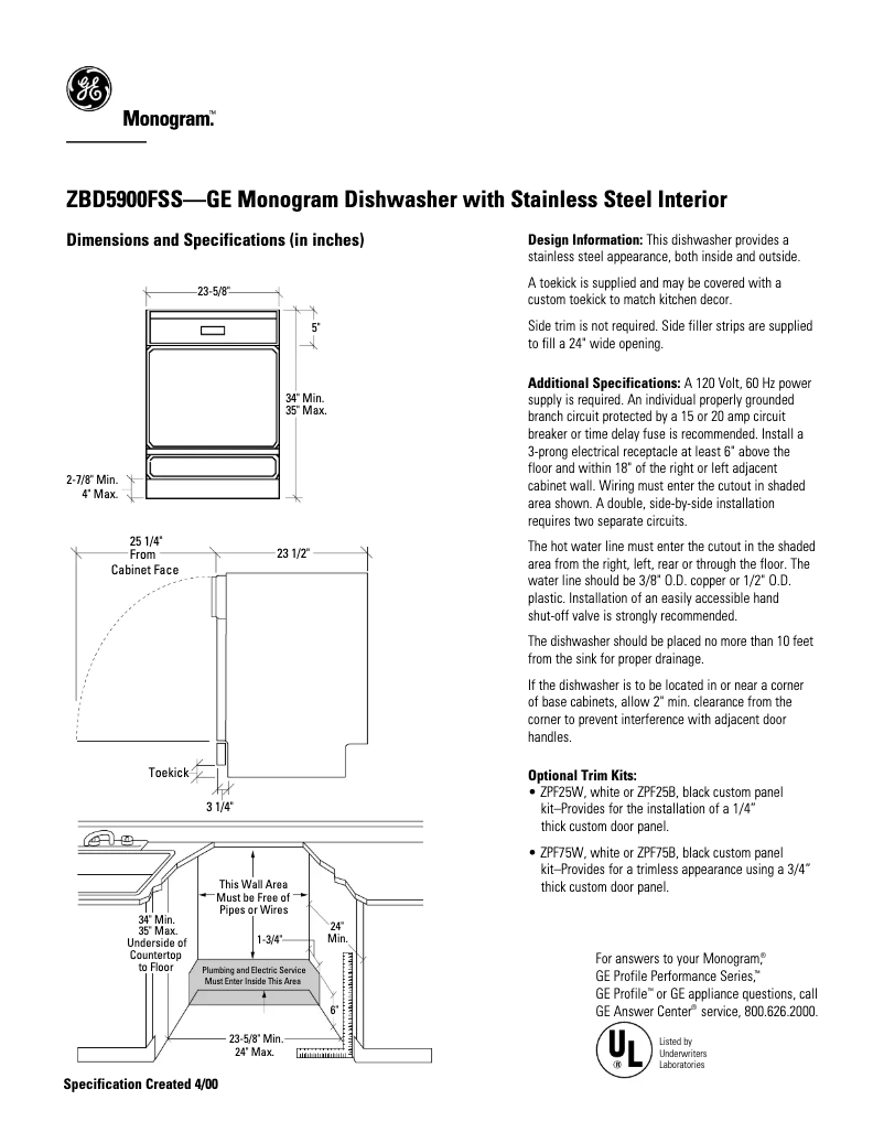 Page n°1 - Fiche technique GE ZBD5900FSS