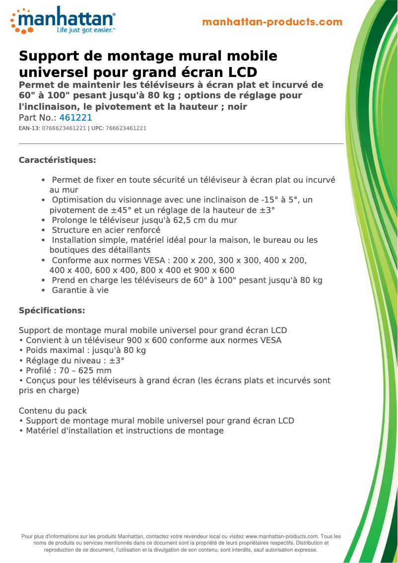 Page 1 de la notice Fiche technique Manhattan 461221