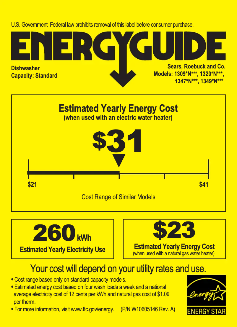 Page 1 de la notice Label énergétique Kenmore 13099