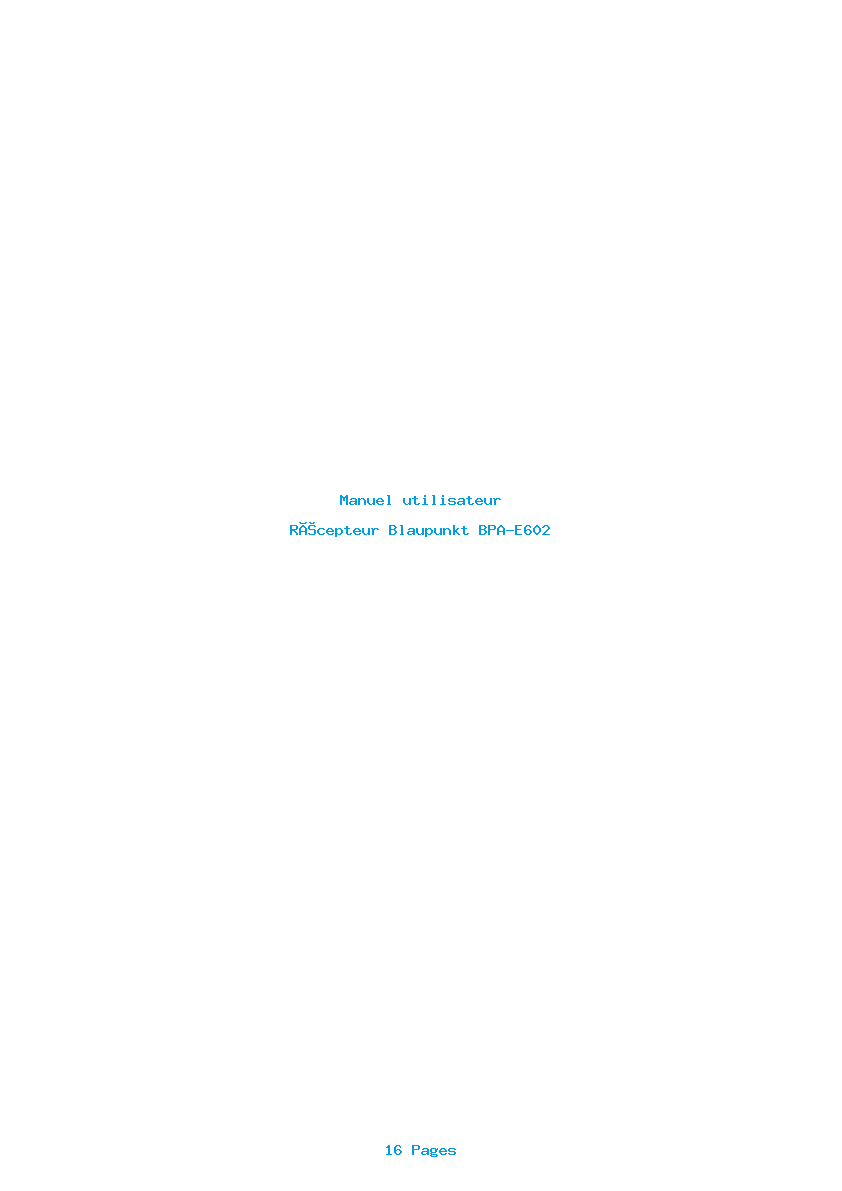 Page 1 de la notice Manuel utilisateur Blaupunkt BPA-E602