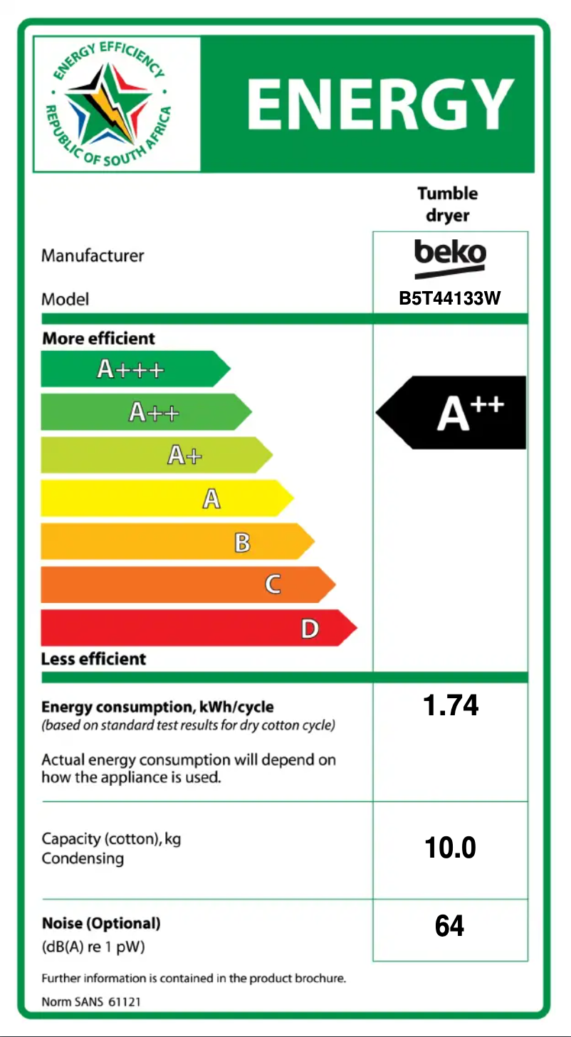 Page 1 de la notice Label énergétique Beko B5T44133W