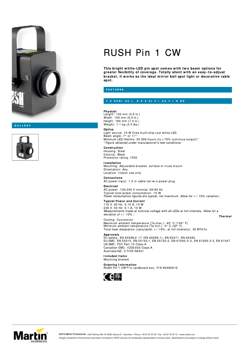 Página 1 del manual Ficha técnica Martin RUSH Pin 1 CW