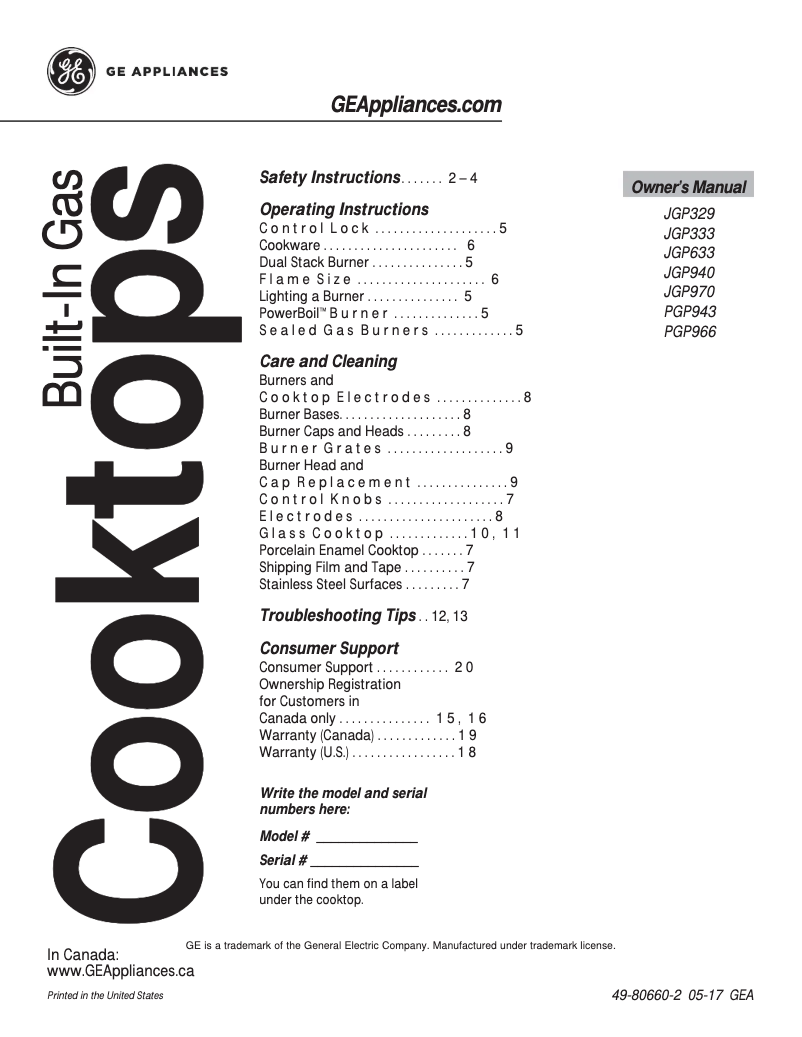 Página 1 del manual Manual de uso y mantenimiento GE JGP333DETBB