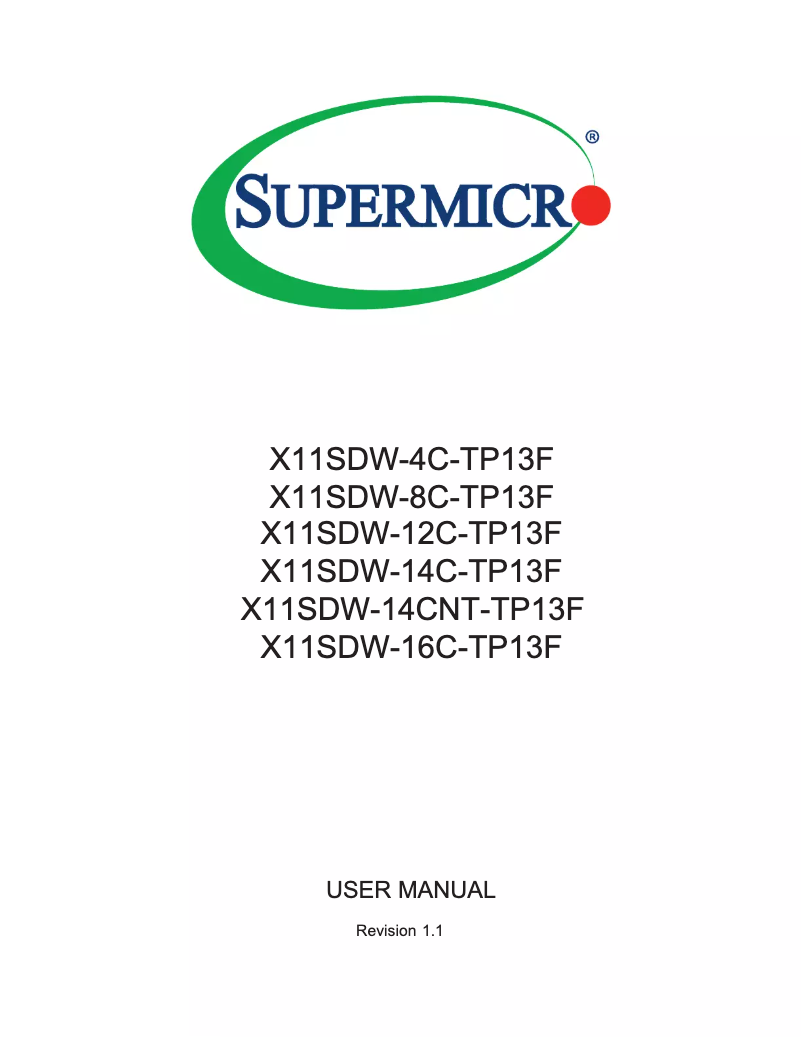 Page 1 de la notice Manuel utilisateur Supermicro X11SDW-4C-TP13F