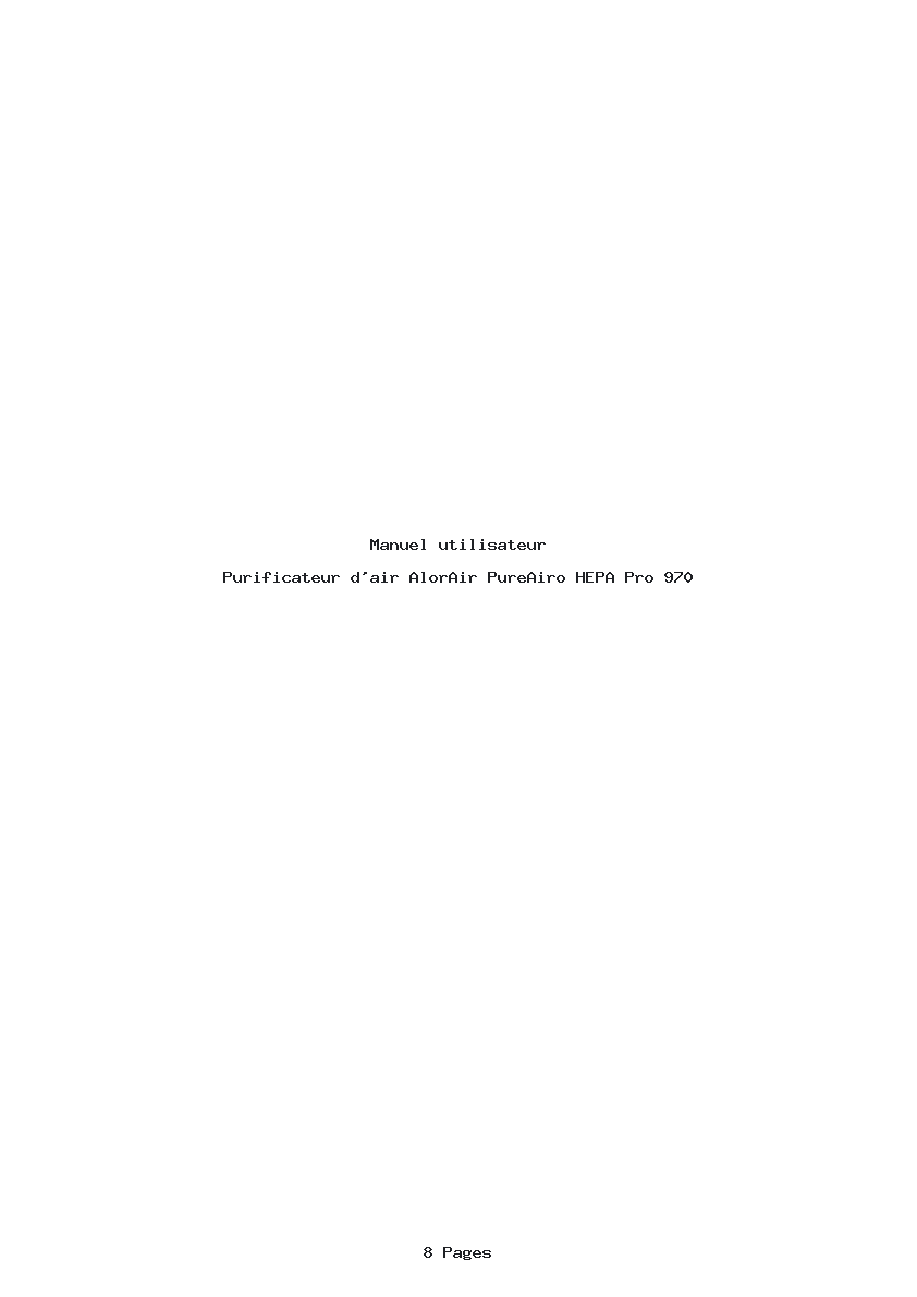 Page 1 de la notice Manuel utilisateur AlorAir PureAiro HEPA Pro 970