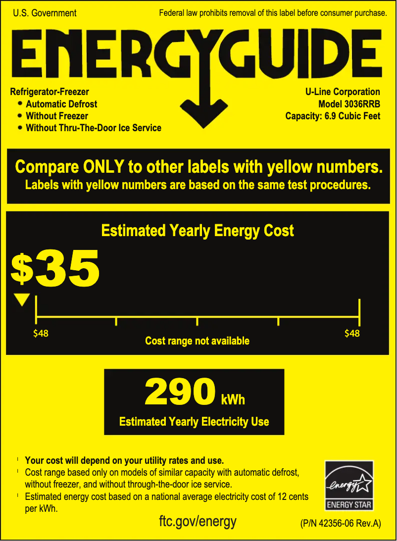 Page 1 de la notice Label énergétique U-Line U-3036RR