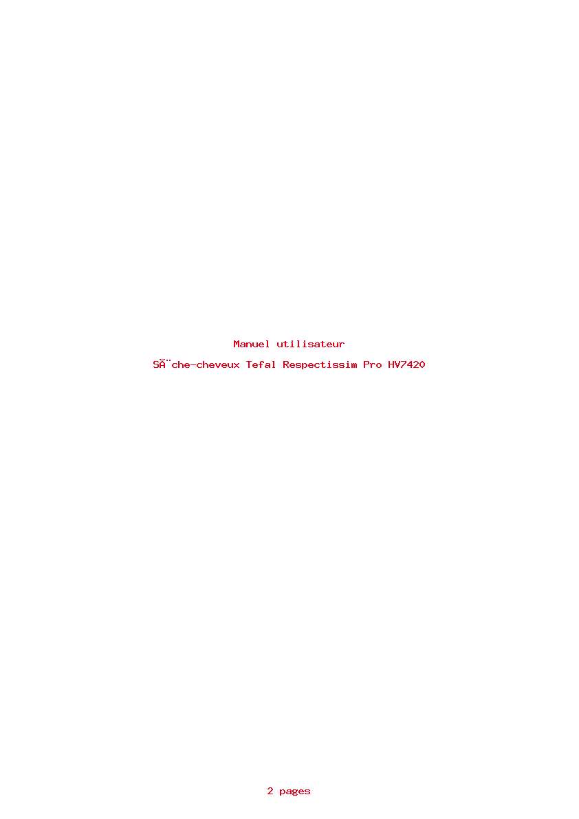 Page 1 de la notice Manuel utilisateur Tefal Respectissim Pro HV7420