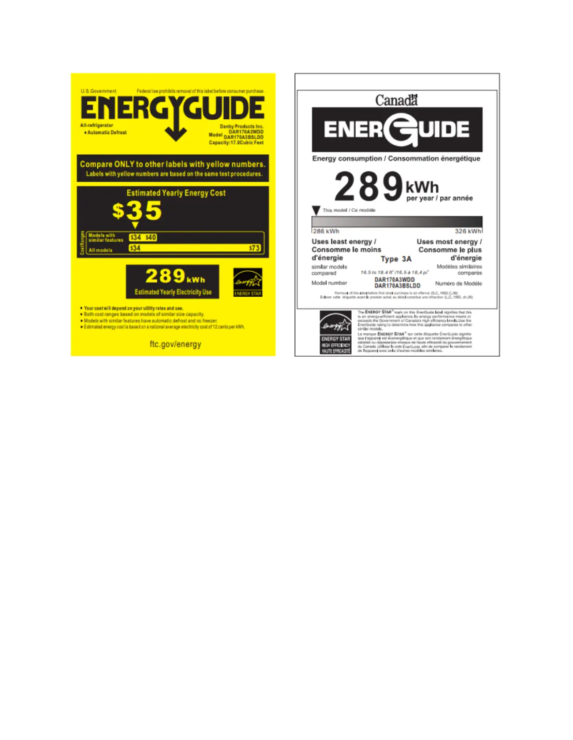 Page 1 de la notice Label énergétique Danby DAR170A3BSLDD
