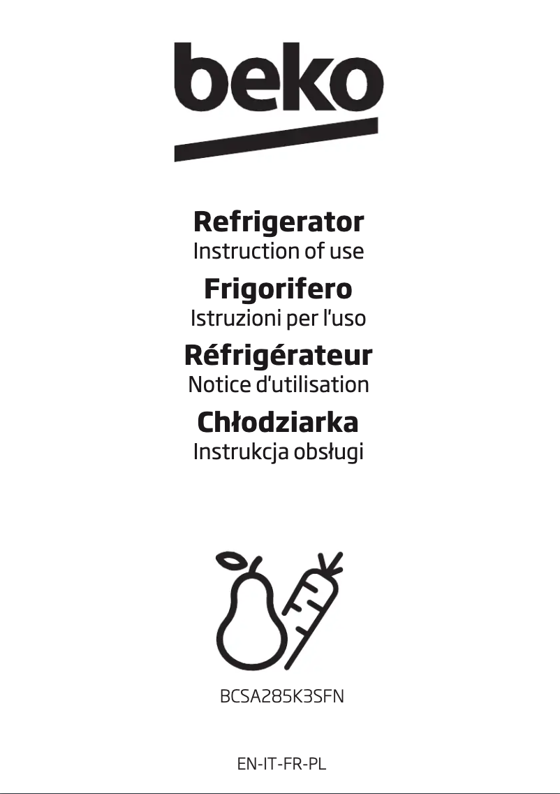 Page 1 de la notice Manuel utilisateur Beko BCSA285K3SFN