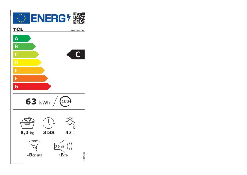 Página 1 del manual Etiqueta energética TCL FF0814WC0