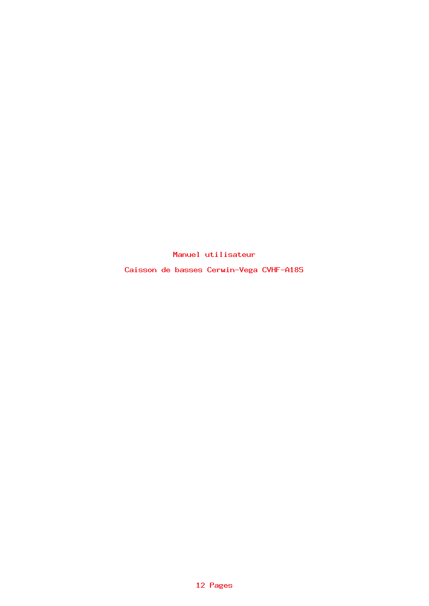 Page 1 de la notice Manuel utilisateur Cerwin-Vega CVHF-A18S