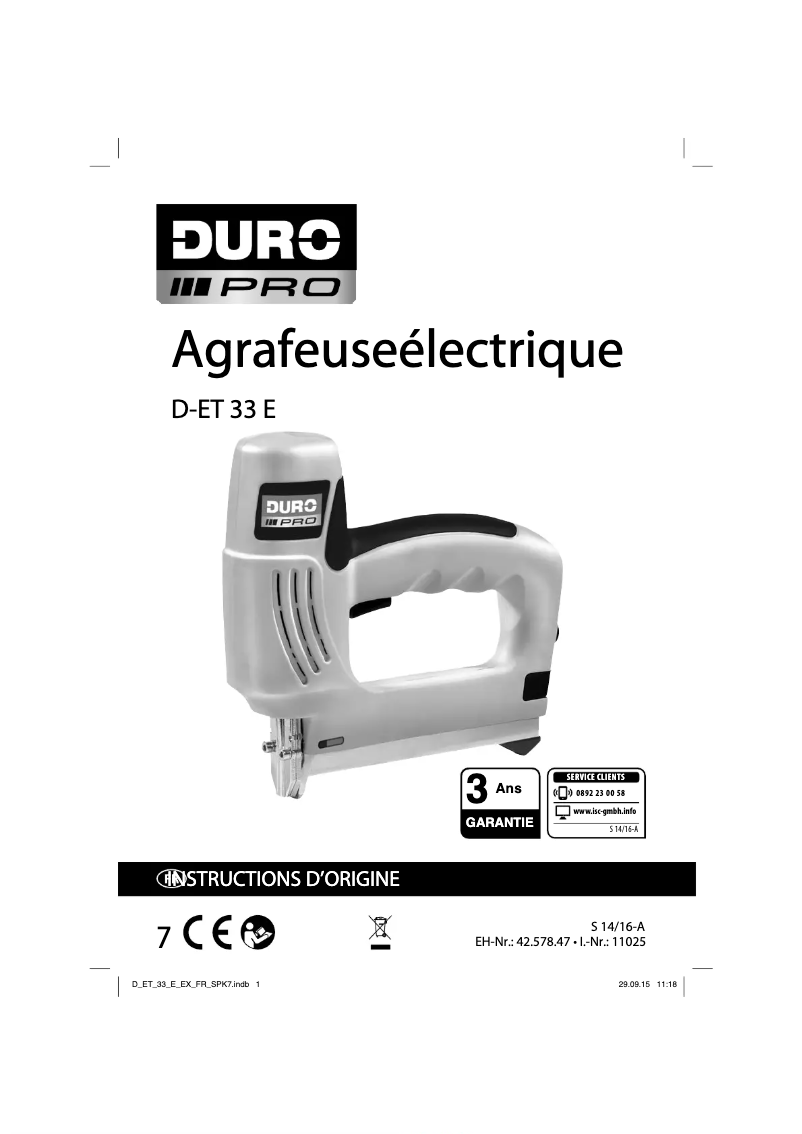 Page 1 de la notice Manuel utilisateur DURO D-ET 33 E