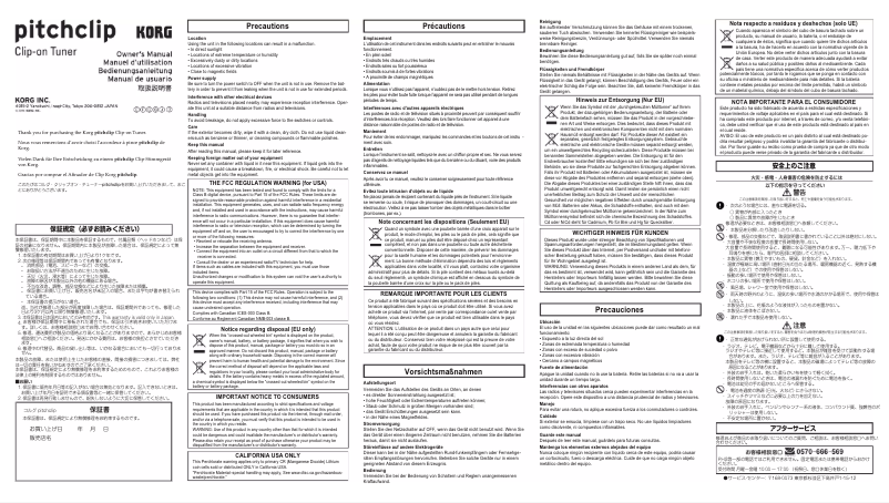 Page 1 de la notice Manuel utilisateur Korg Pitchclip