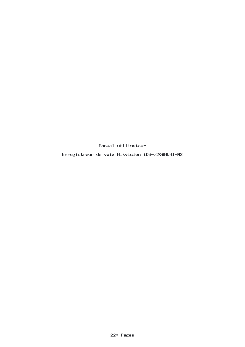 Page 1 de la notice Manuel utilisateur Hikvision iDS-7208HUHI-M2