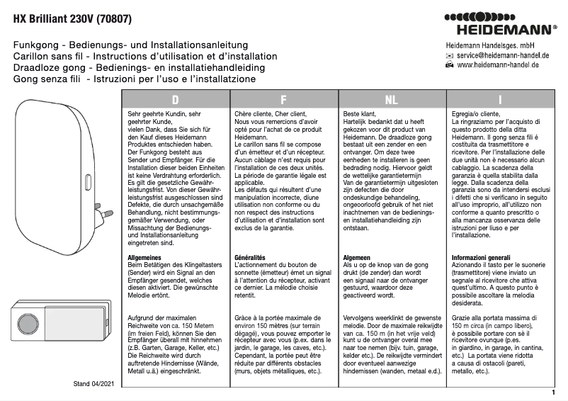 Page 1 of the manual User Manual Heidemann HX Brilliant 230V 70807