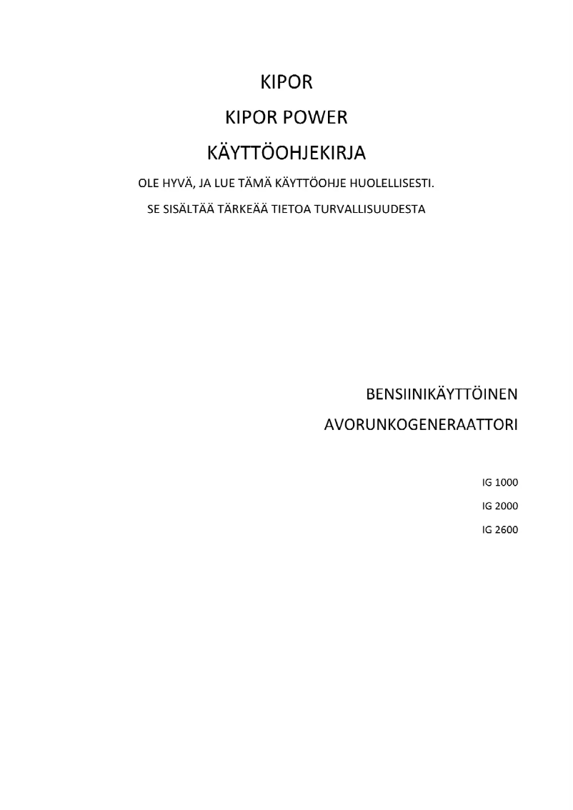 Page 1 de la notice Manuel utilisateur Kipor IG2000