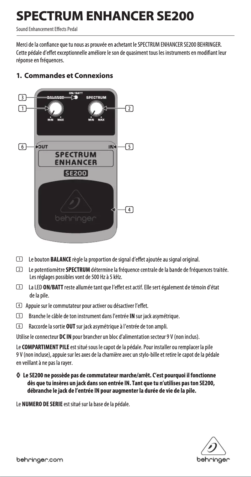 Página 1 del manual Manual de usuario Behringer Spectrum Enhancer SE200