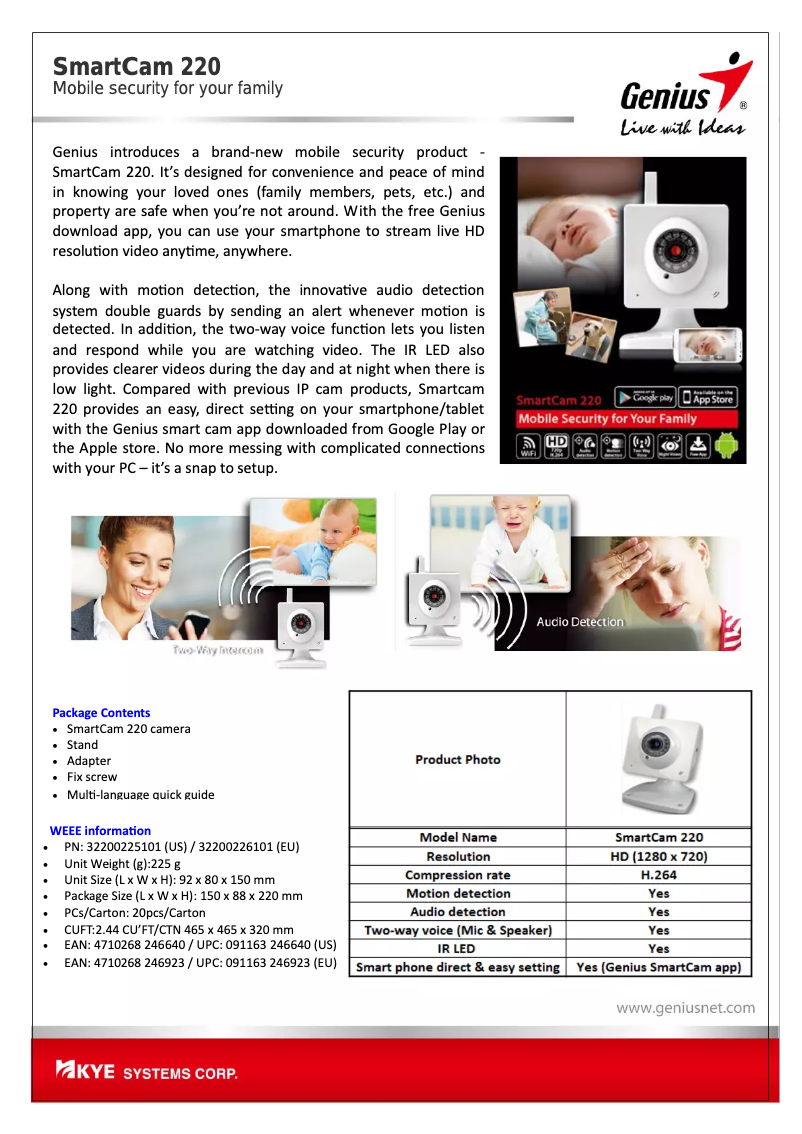 Page 1 de la notice Manuel utilisateur Genius SmartCam 220