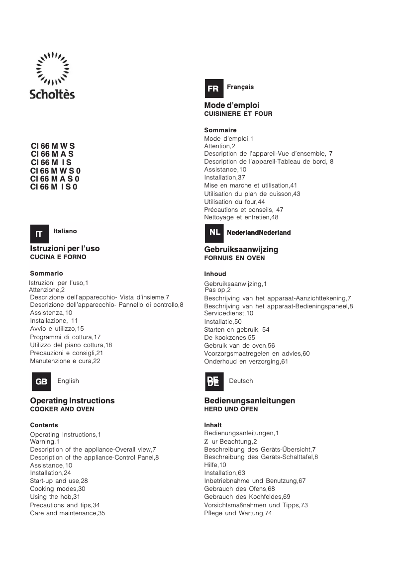 Page 1 de la notice Manuel utilisateur Scholtès CI 66M A S