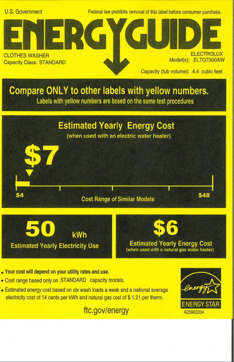 Página 1 del manual Etiqueta energética Electrolux ELTG7300AW