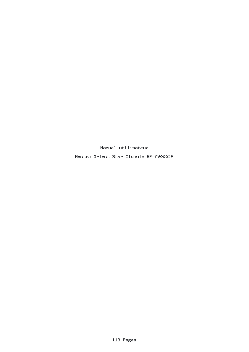 Page 1 de la notice Manuel utilisateur Orient Star Classic RE-AV0002S