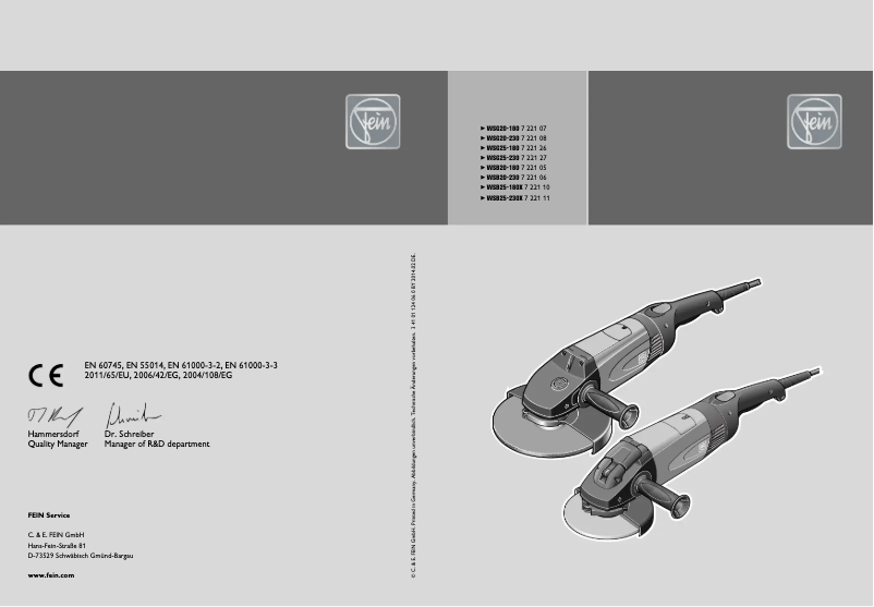 Page 1 de la notice Manuel utilisateur Fein WSG 20-180