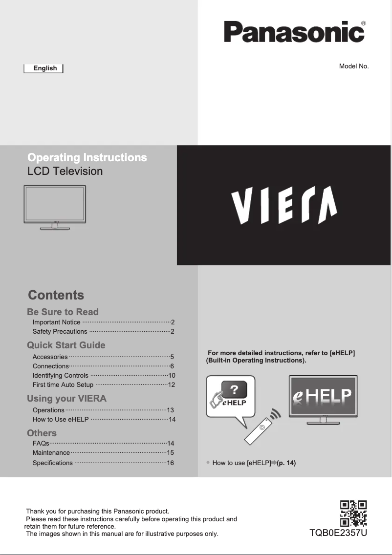 Page 1 of the manual Quick Start Guide Panasonic Viera TX-L24X6B