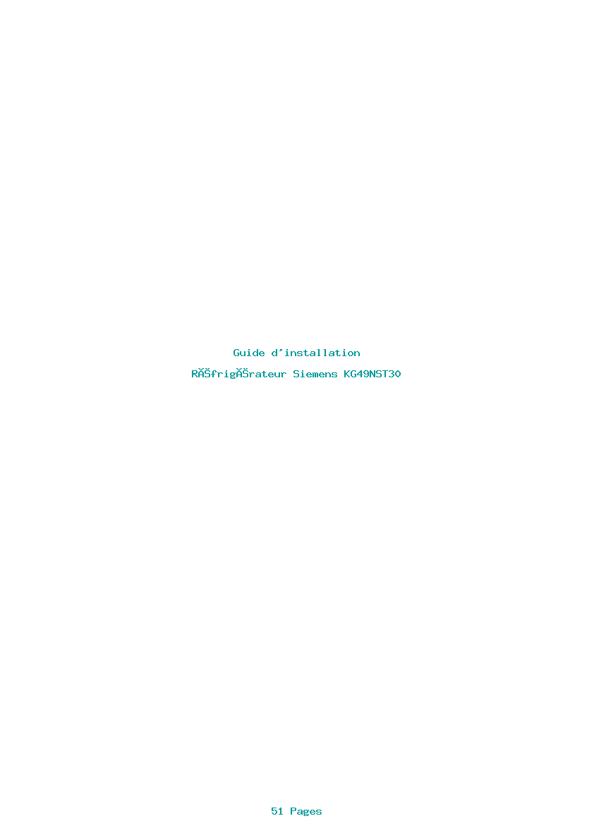 Page 1 de la notice Guide d'installation Siemens KG49NST30