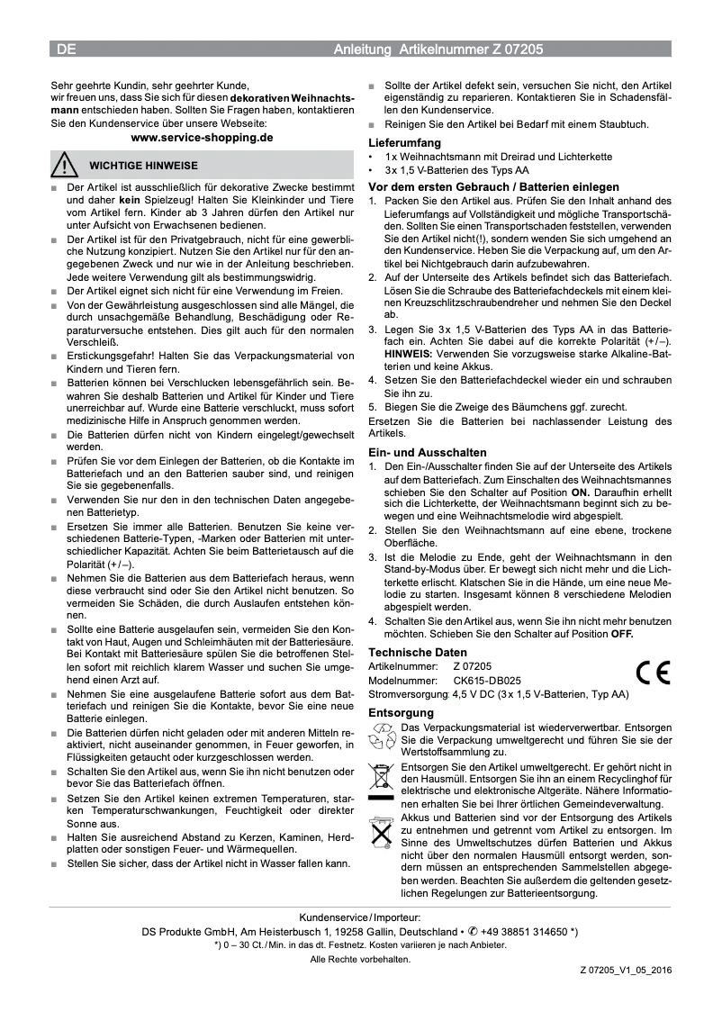 Page 1 de la notice Manuel utilisateur Christmaxx 07205