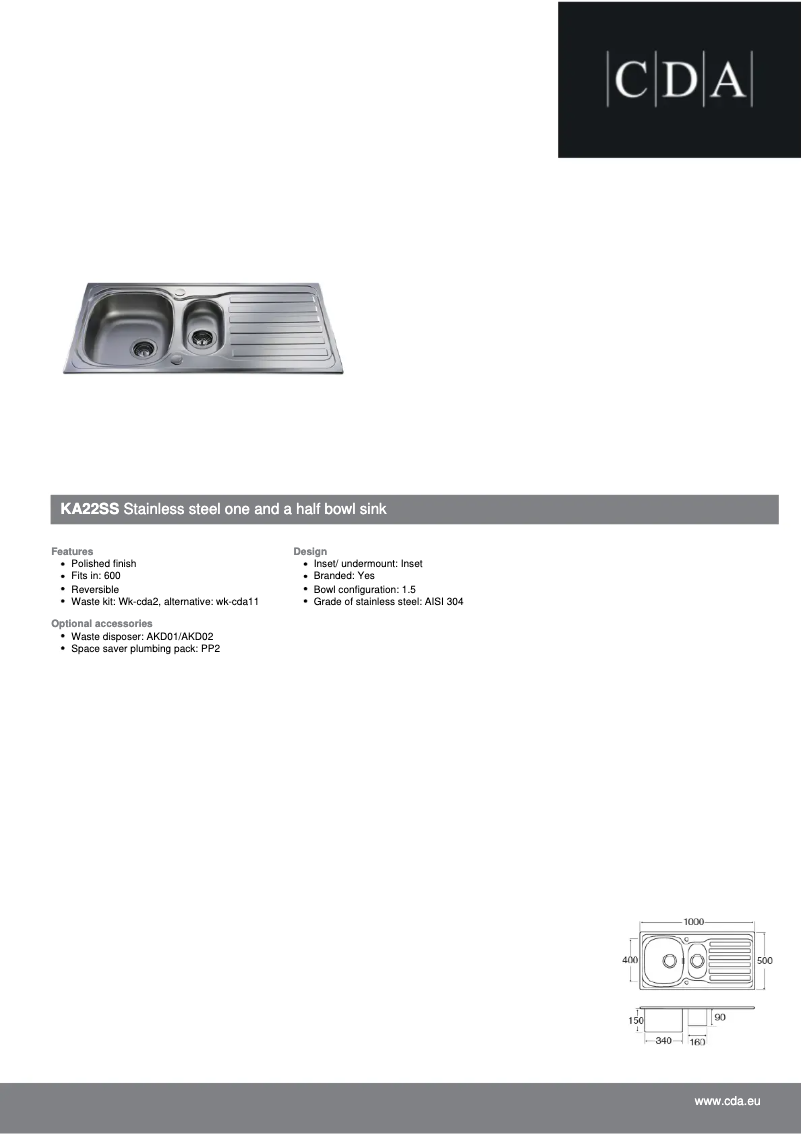 Page 1 de la notice Fiche technique CDA KA22SS
