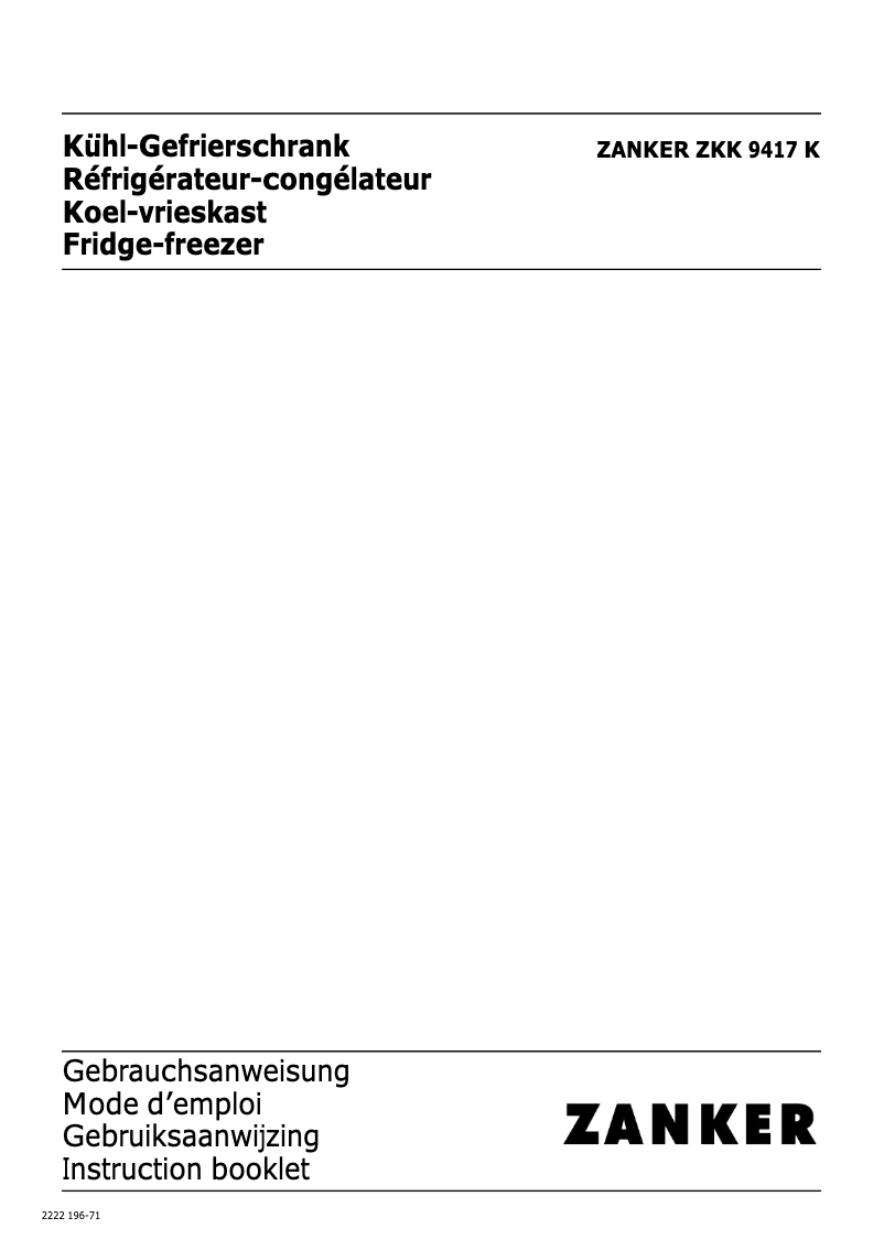 Page 1 de la notice Manuel utilisateur Zanker ZKK9417K