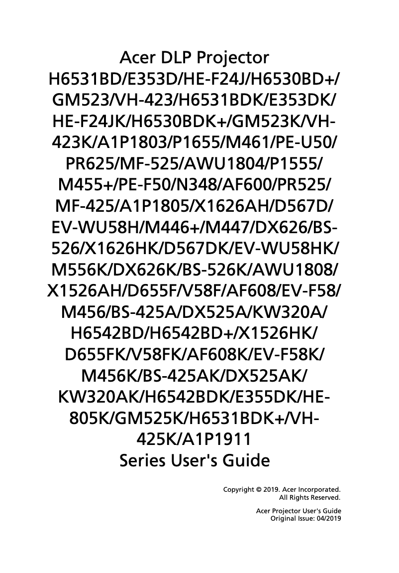 Page 1 de la notice Manuel utilisateur Acer HE-805K