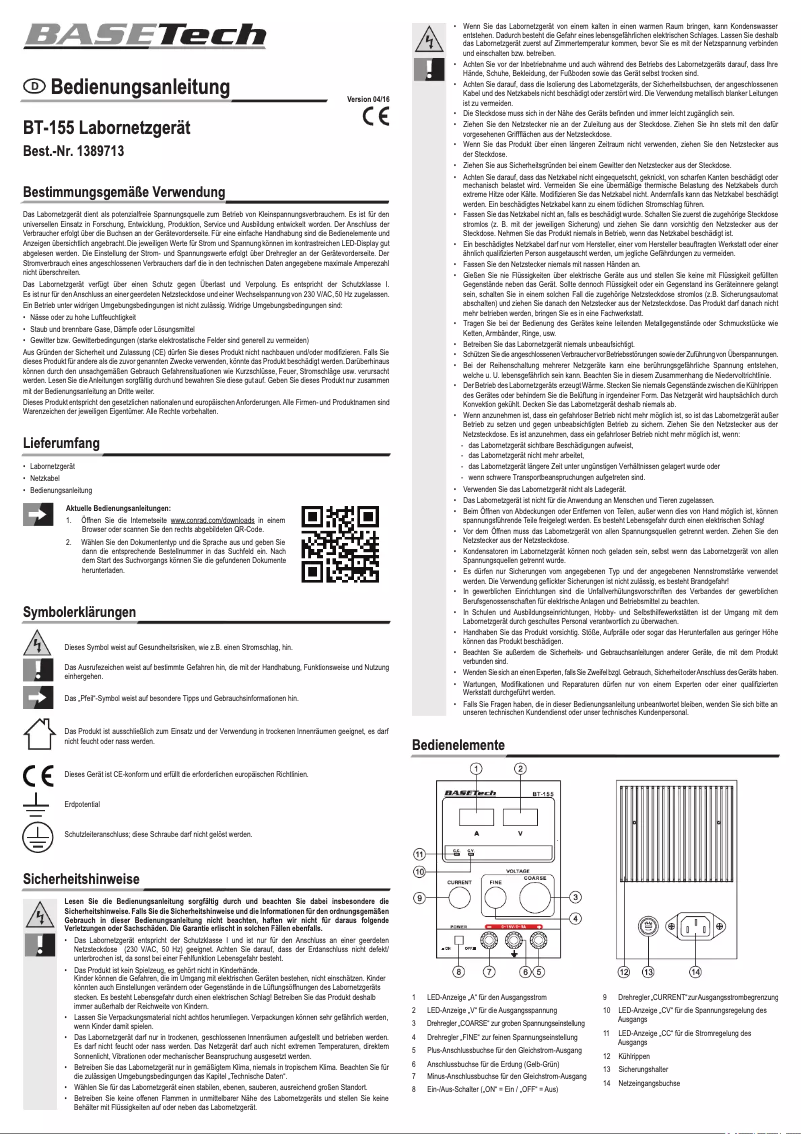 Page 1 de la notice Manuel utilisateur BaseTech BT-155