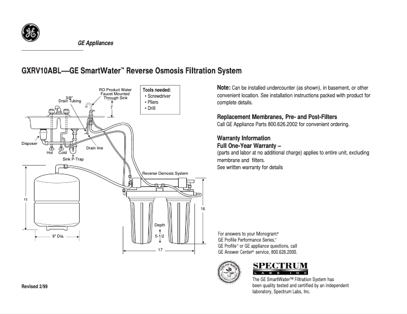 Page 1 of the manual Technical Sheet GE GXRV10ABL