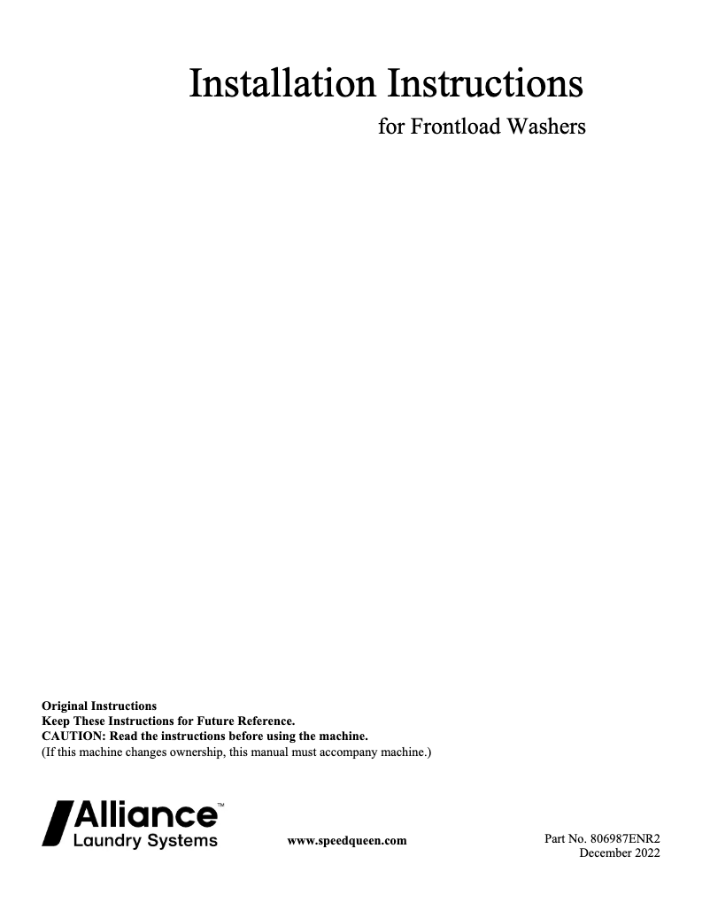 Página 1 del manual Guía de instalación Speed Queen FF7009WN