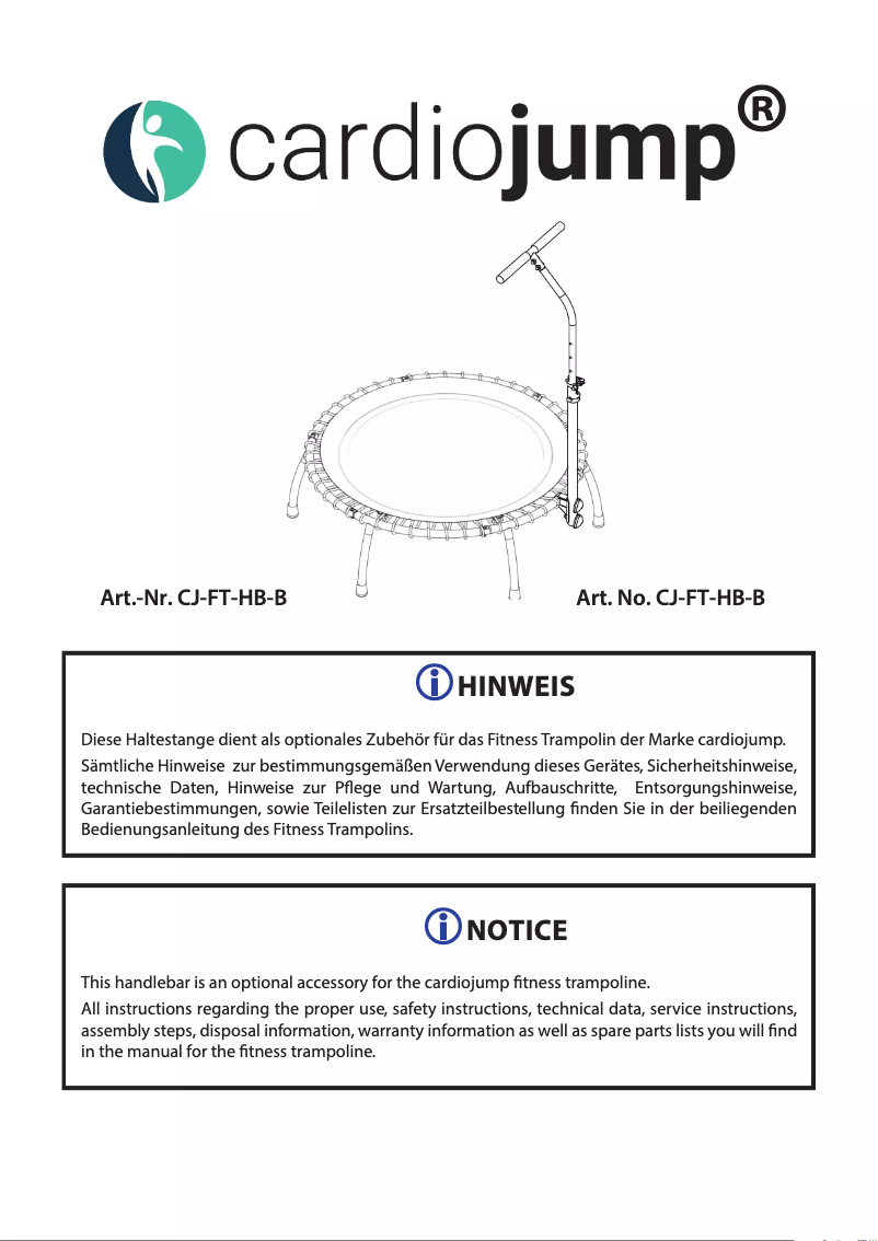 Page 1 de la notice Fiche technique Cardiojump Fitness Trampolin