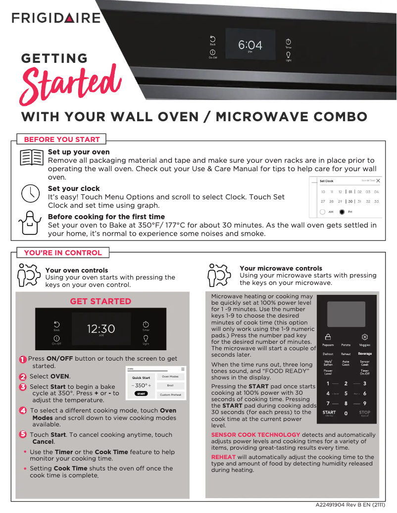 Page 1 de la notice Guide de démarrage rapide Frigidaire FCWM2727AS