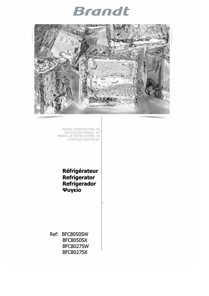 Page 1 de la notice Manuel utilisateur Brandt BFC8027SW