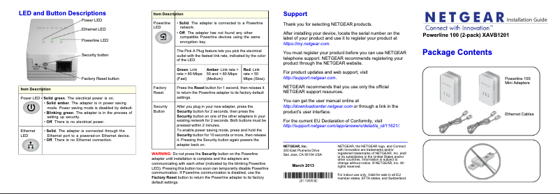 Page 1 de la notice Mode d'emploi Netgear XAVB1201