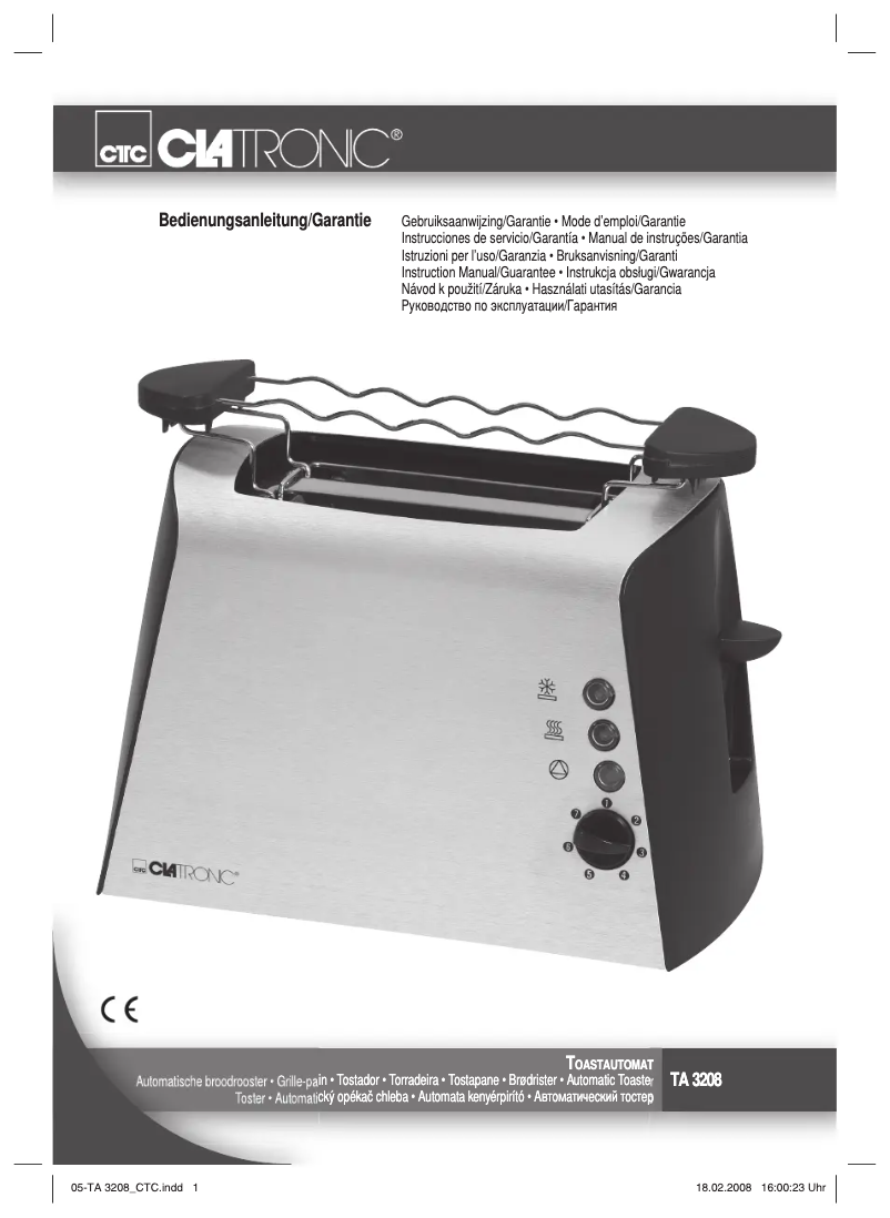 Page 1 de la notice Manuel utilisateur Clatronic TA 3208