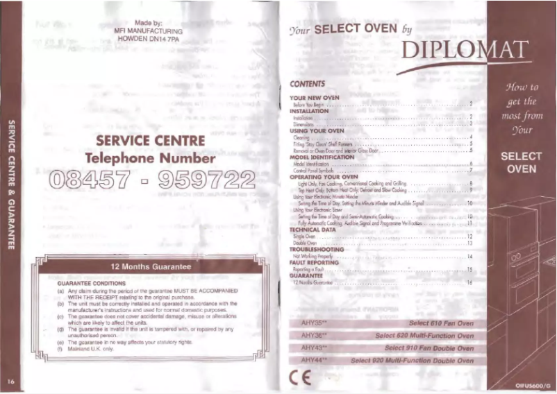 Page 1 de la notice Manuel utilisateur Diplomat Select AHY4310