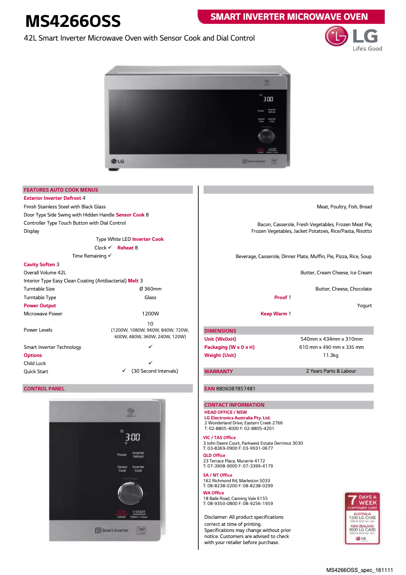 Page 1 of the manual Technical Sheet LG MS4266