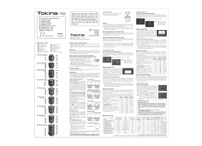 Page 1 de la notice Manuel utilisateur Tokina AT-X 116 PRO DX