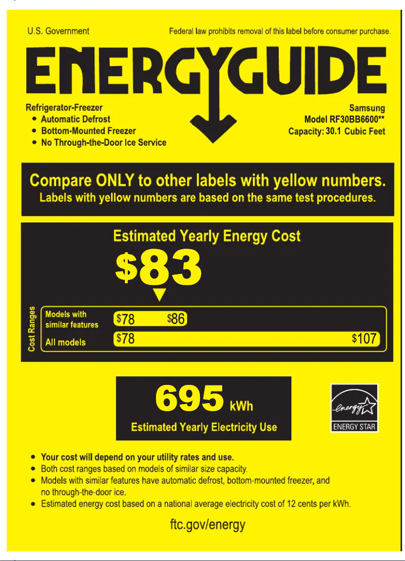 Página 1 del manual Etiqueta energética Samsung RF30BB660012